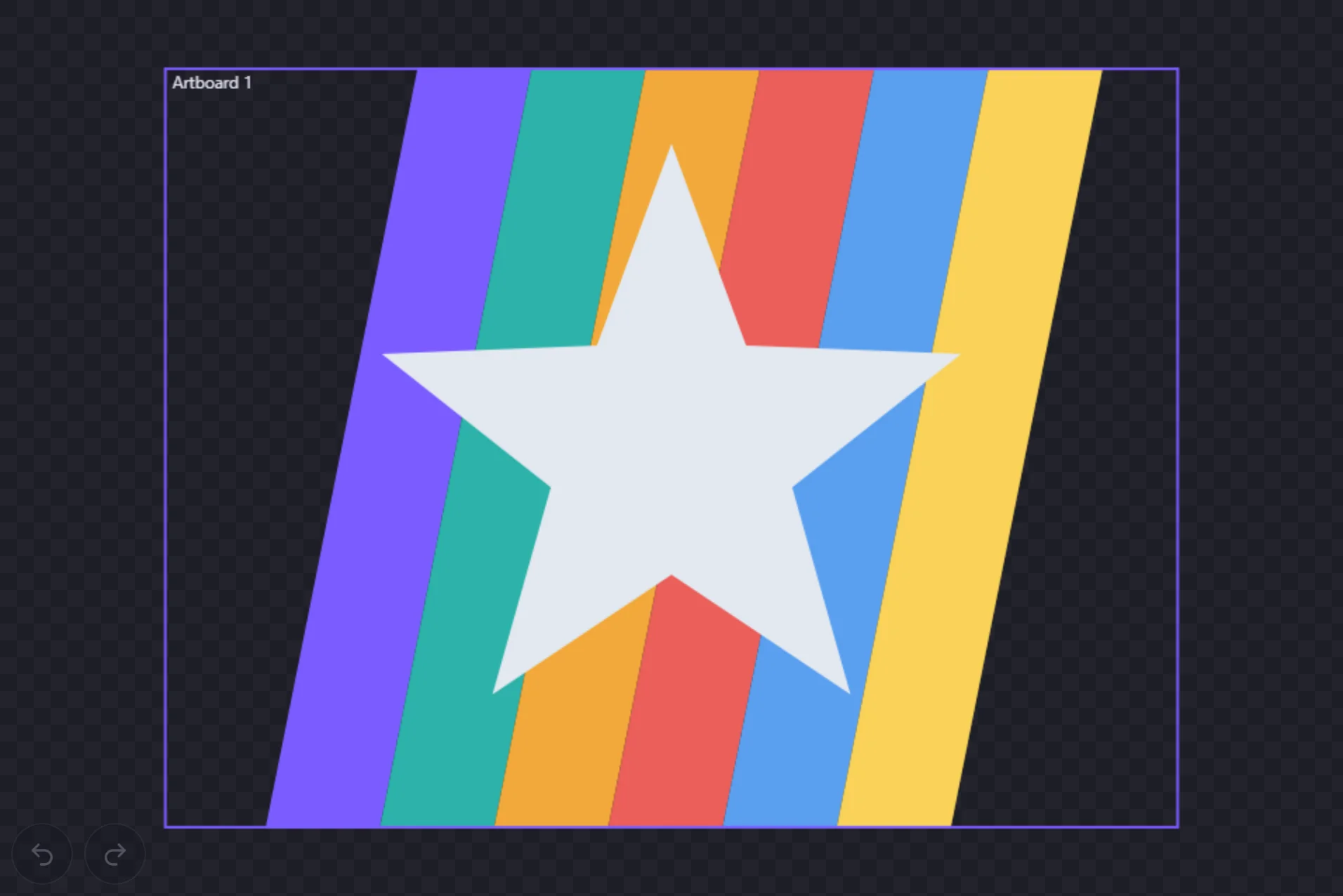 Six diagonal color bands with a pale five-pointed star drawn on top of them