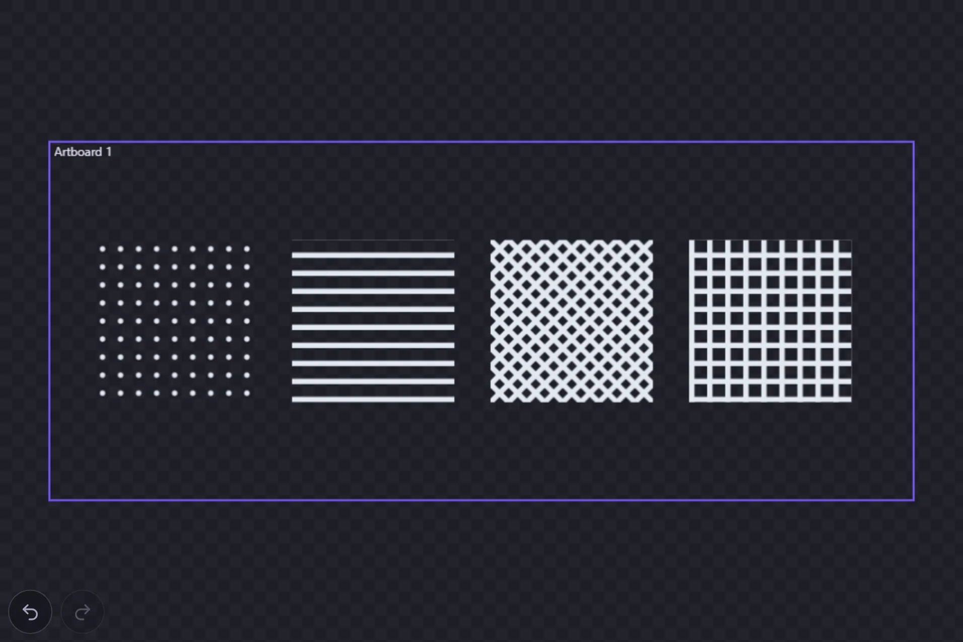 Four squares filled with the four pattern presets: dots, stripes, crosshatch and grid