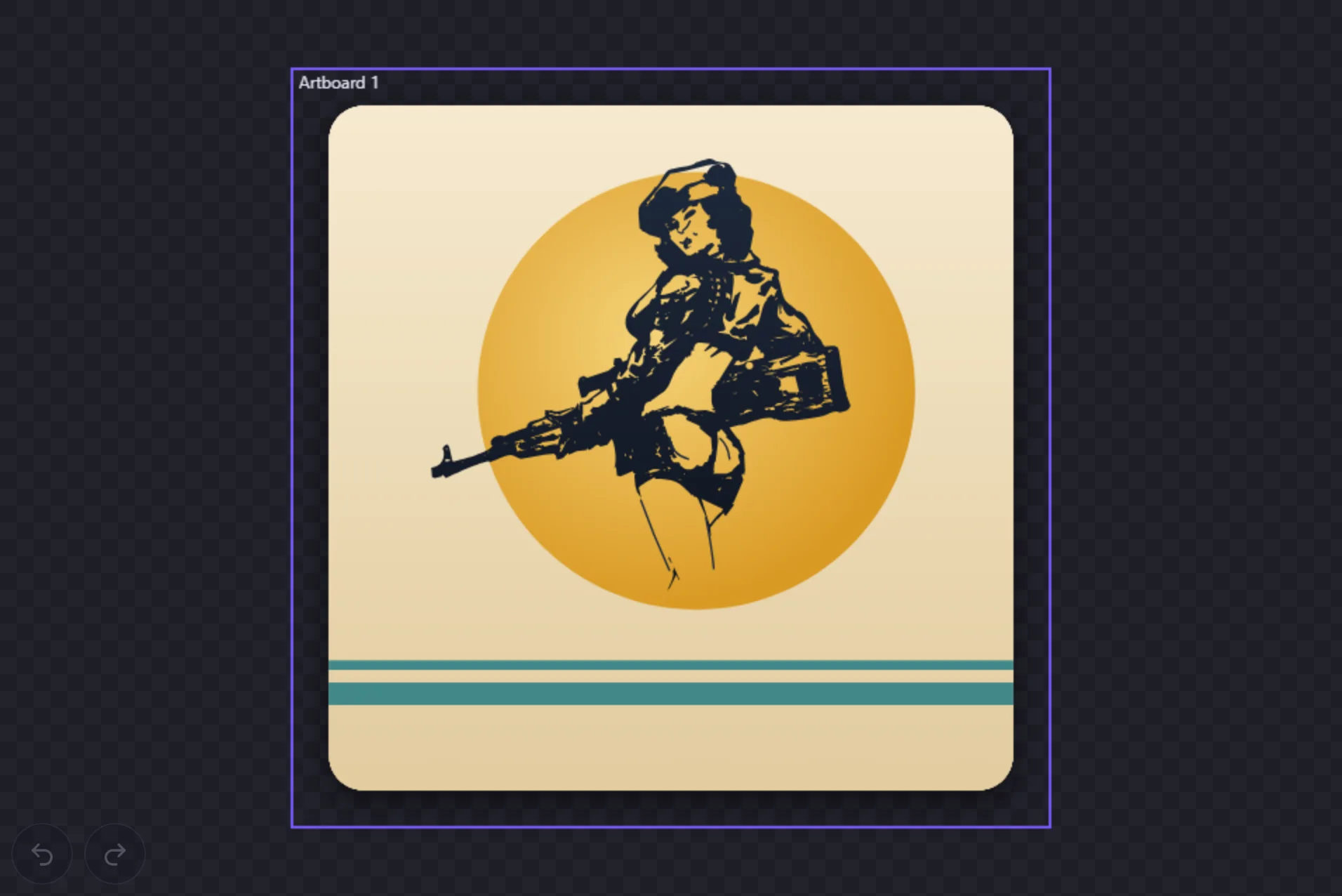 The dark stencil figure over the disc and stripes, without the second ink