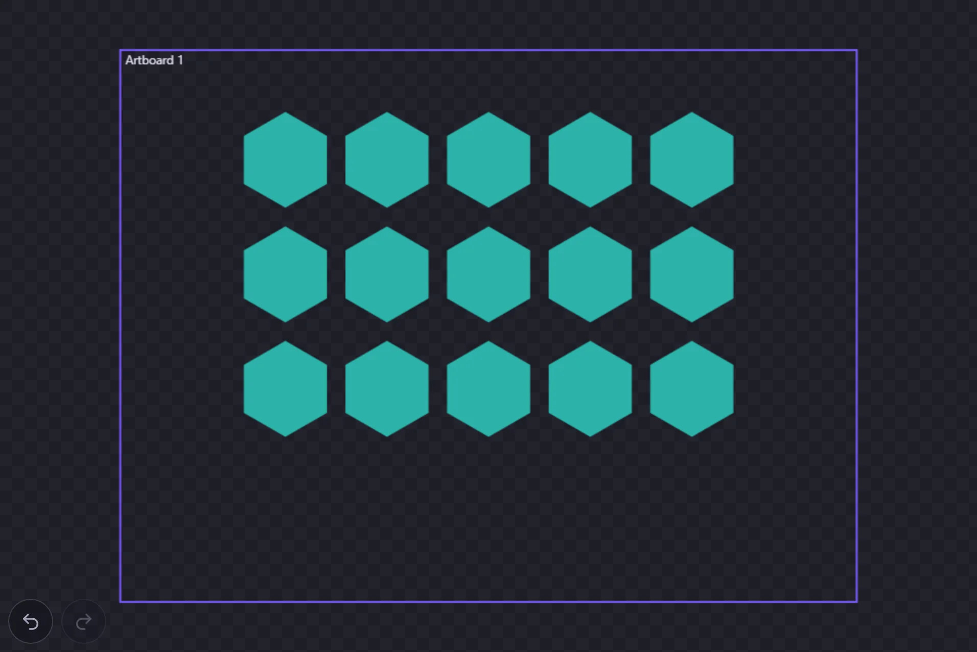 Fifteen teal hexagons in five columns and three rows, made from one hexagon with Repeat in Grid mode