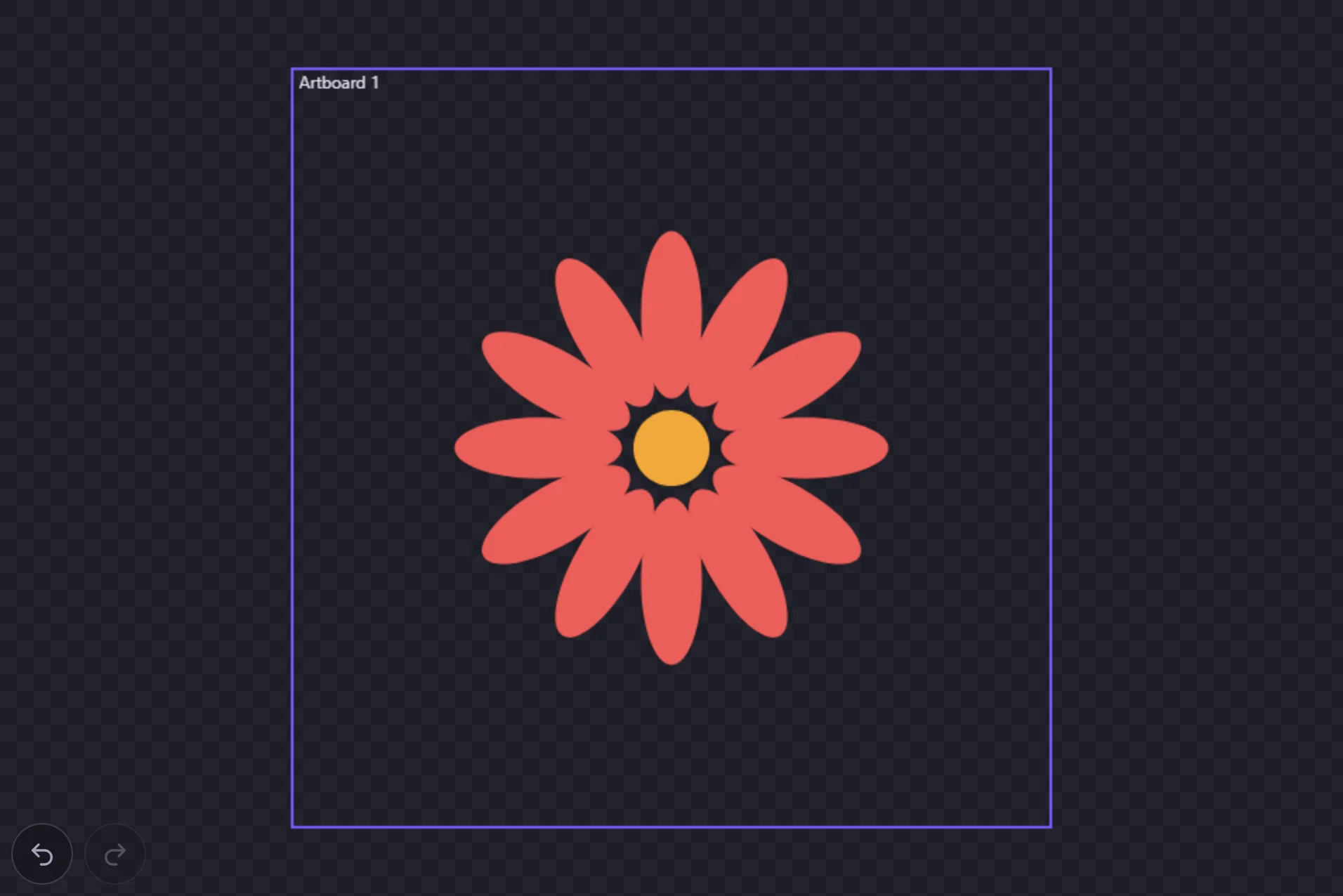 A flower of twelve coral petals around an amber centre, made from one petal with Repeat in Radial mode