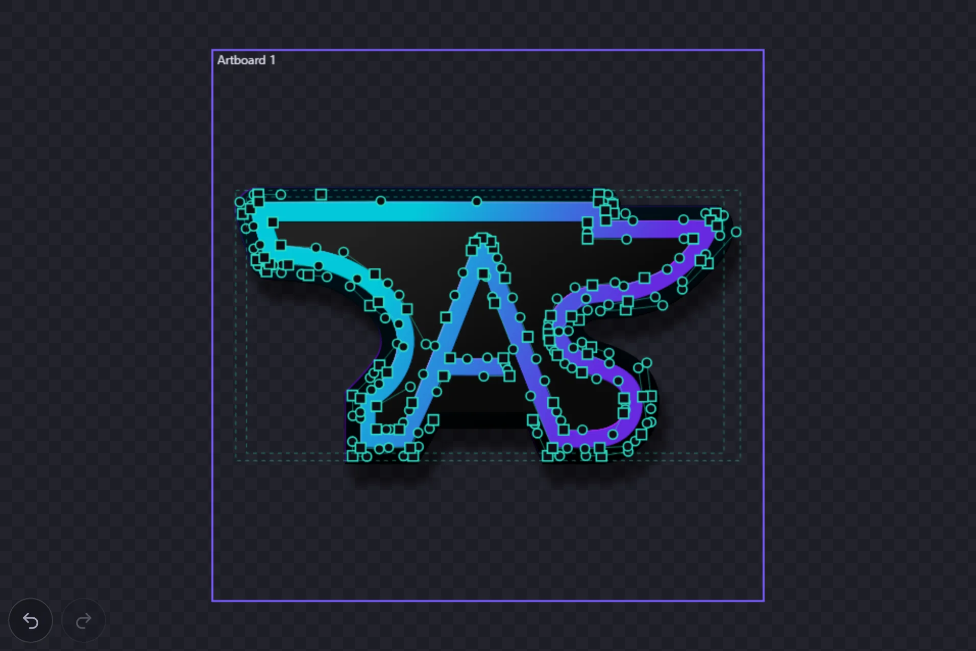 The Anchorsmith anvil logo dropped onto the canvas as an SVG, its gradient outline and bevelled body shown with every editable anchor point